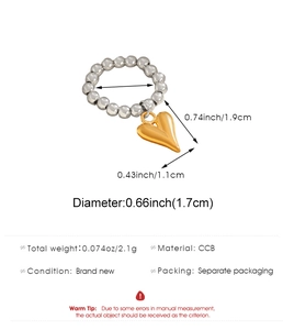 Tableau des tailles détaillé pour la bague cœur perlé avec diamètre 1,7cm et matériel CCB