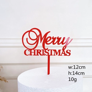 Red acrylic Merry Christmas cake topper on a white cake with dimensions 12x14cm