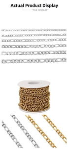 Detailed comparison of gold and silver Figaro chain links in various widths and styles