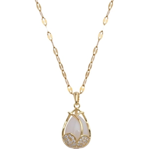 Golden tulip opal necklace in titanium steel with zircon pave flower bud pendant