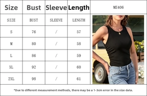 Detailed size chart for the ribbed slim fit athletic tank top showing S to 2XL measurements