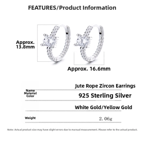 Detailed size specifications of 925 silver rope earrings with cubic zirconia stones