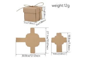 Detailed dimension guide for small 5cm square kraft favor box with folding structure