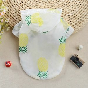 Breathable summer dog sun protection hoodie with yellow pineapple print for small pets