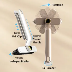 Multifunctional gap cleaning brush with rotating head V-shaped bristles and hair tweezer