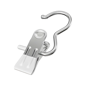 Stainless steel laundry clips with white rubber coating and hooks for versatile drying