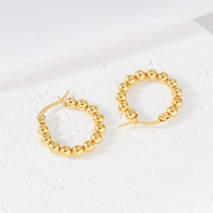 Elegant gold beaded geometric hoop earrings in polished stainless steel for women