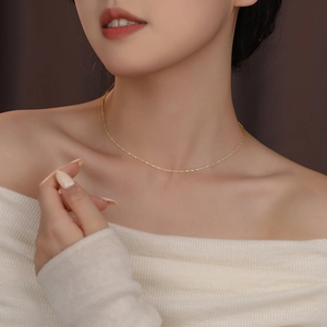 S925 Sterling Silver 18K Gold Plated Water Wave Chain Necklace For Women Minimalist Dainty Elegant Clavicle Chain Jewelry