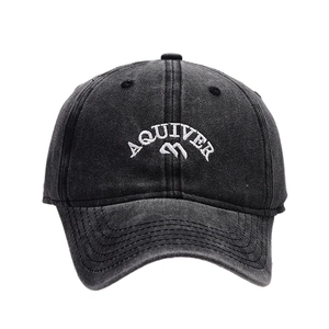 Berretto da baseball in denim grigio scuro lavato con ricamo Aquiver bianco stile retrò