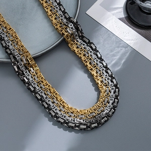 5mm box chain necklaces for men in gold, silver, and black polished stainless steel