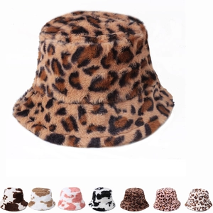 Chapeau Bob En Peluche Fausse Fourrure Hiver Chaud Imprimé Animal Léopard Vache Rétro Accessoires Mode