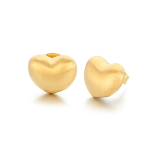 Ins style 18K gold plated stainless steel heart stud earrings with matte brushed finish