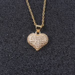 Gold plated heart pendant necklace with micro-paved zircons on elegant fine chain