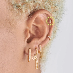 Macro shot of gold S925 sterling silver earrings set with sparkling white crystals