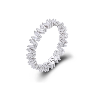 Elegant 925 sterling silver V-shape ring with baguette-cut zircon stones in silver finish