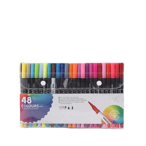 Dual-tip watercolor marker set with 48 vibrant colors in a portable clear storage case