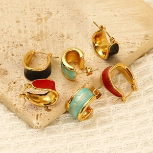 Geometric U-Shaped Huggie Hoop Earrings 304 Stainless Steel 18K Gold Plated Enamel Waterproof Jewelry For Women