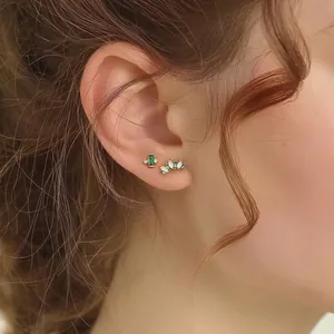 Exquisite 925 sterling silver stud earrings featuring green zircon and micro-pave details