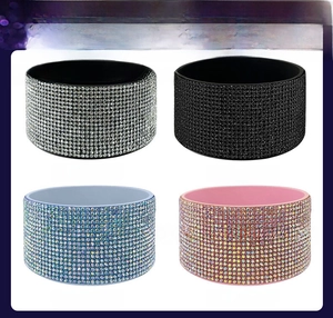 Detail view of silicone cup boots with glitter rhinestones in four different color variants