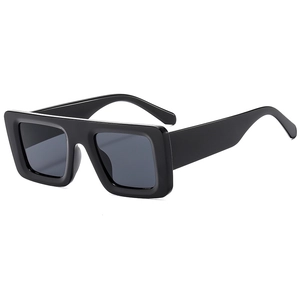 Chic retro square thick frame sunglasses with dark grey lenses in black finish