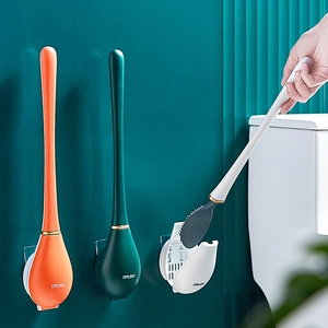 Brosse De Toilette Murale Avec Base À Ouverture Automatique Tête Silicone TPR Flexible Outil Nettoyage Moderne