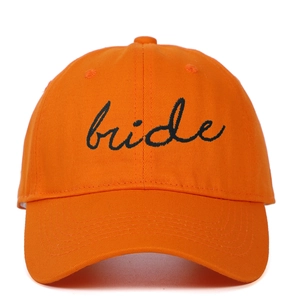 Classic orange baseball cap with bride embroidery, adjustable outdoor sun hat for parties