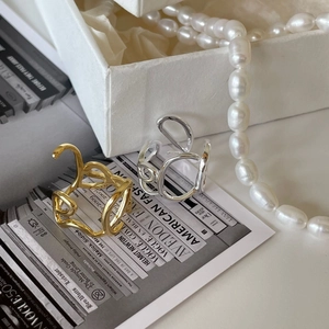Close-up of gold and S925 silver irregular geometric rings on fashion magazines