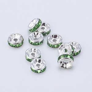 Silver spacer beads with green rhinestones for DIY jewelry making and bracelet design