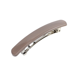 Minimalist matte coffee spring hair clip with durable silver metal base on white background
