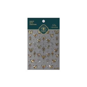 Golden butterfly and star nail stickers with laser metallic finish on white background