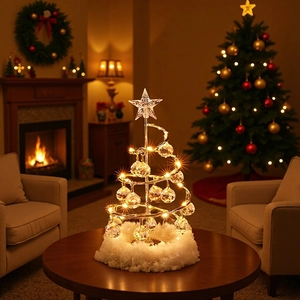 Christmas Tree Desktop Decoration Iron Art LED Luminous Crystal Metal Spiral Tiered Gold Silver Festive Ornament