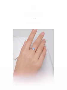 Detail of square blue opal stone on S925 sterling silver chain link band ring