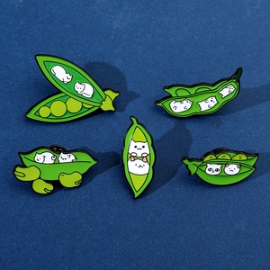 Creative Cartoon Cat Pea Pod Enamel Pin Alloy Brooch Cute Animal Plant Badge For Backpack Clothes Decor Jewelry Gift