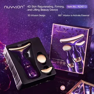 Electric 4D facial massager set with three interchangeable heads in luxury purple box