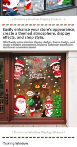 Close-up of Santa Claus and snowman stickers on glass window for Christmas festive decor