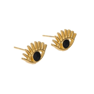 Minimalist 18K gold-plated stainless steel evil eye stud earrings with black enamel center