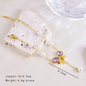 Détail du bracelet perles avec pendentif papillon montrant les dimensions 16+3,5cm et poids 4,6g