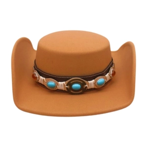 Cappello Fedora Cowboy Occidentale Etnico Vintage Per Uomo Donna Jazz a Tesa Larga Boemo Con Cinturino Decorativo In Finta Turchese