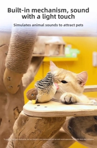 Interactive plush cat toy featuring lifelike bird sound and realistic feather design