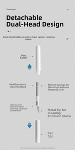 Detailed view of 3-in-1 multi cleaning pen components for earbuds and electronics