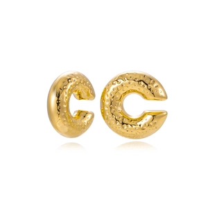 Polished gold titanium steel C-shaped ear clips with unique hammered texture design