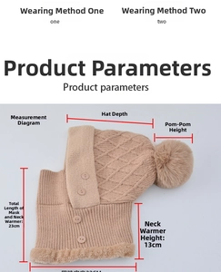 Specifiche dettagliate delle dimensioni per il passamontagna in maglia kaki con pompon