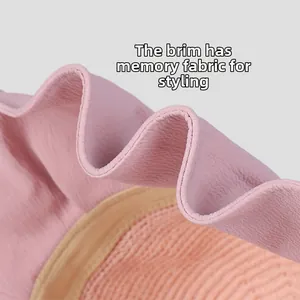 Detail of pink sun hat brim with built-in memory wire for adjustable styling