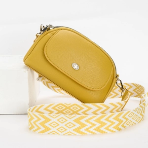 Chic yellow lychee pattern leather crossbody bag with geometric wide strap for women