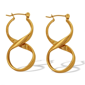 Exaggerated golden curved line hoop earrings with unique twisted infinity design