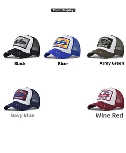 Color options of distressed trucker hats with New York 3D embroidery and mesh back