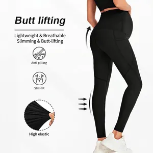 Umstandsyogahose mit hoher Taille, Seitentaschen für Sport und Bauchstütze