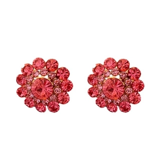 Sparkling pink flower stud earrings with crystal petal inlay in a vintage floral design
