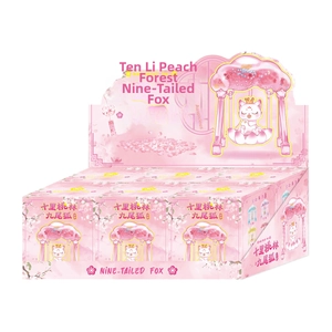 NINE-TAILED FOX blind box display with peach blossom theme and cartoon fox figures