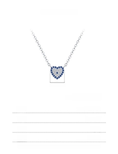 Detailed sizing chart for S925 sterling silver heart necklace with blue zircon stones